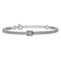 Load image into Gallery viewer, Sterling Silver RH-plt Pol. 2-Strand Knot w/1in ext. Bracelet

