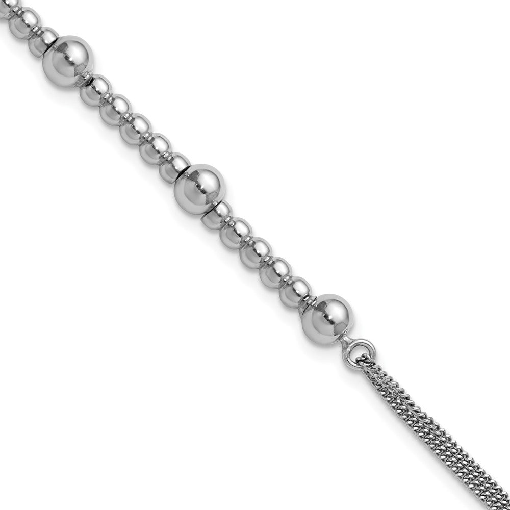 Sterling Silver RH-plt Pol. 2-strand Beaded w/1in ext. Bracelet