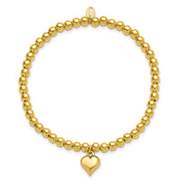 Load image into Gallery viewer, Sterling Silver Gold-tone Pol. Heart Beaded Stretch Bracelet
