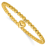 Load image into Gallery viewer, Sterling Silver Gold-tone Pol. Heart Beaded Stretch Bracelet
