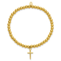 Load image into Gallery viewer, Sterling Silver Gold-tone Pol. Cross Beaded Stretch Bracelet
