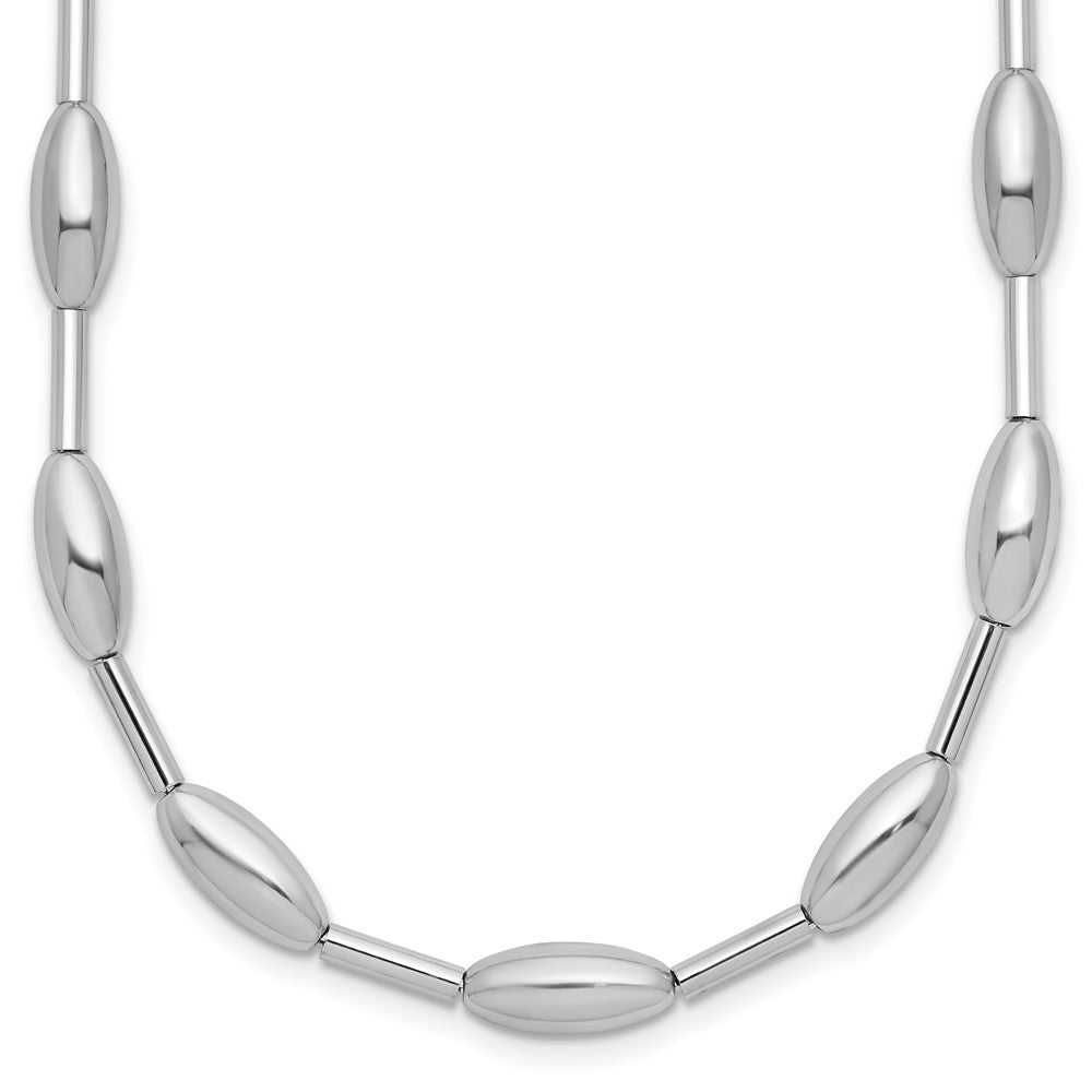 Sterling Silver RH-plat Polish Oval Beaded w/2in ext. Necklace