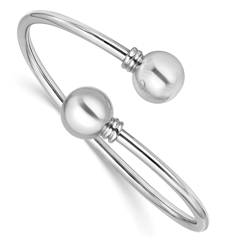 Sterling Silver RH-plated Polished Ball Bypass Bangle
