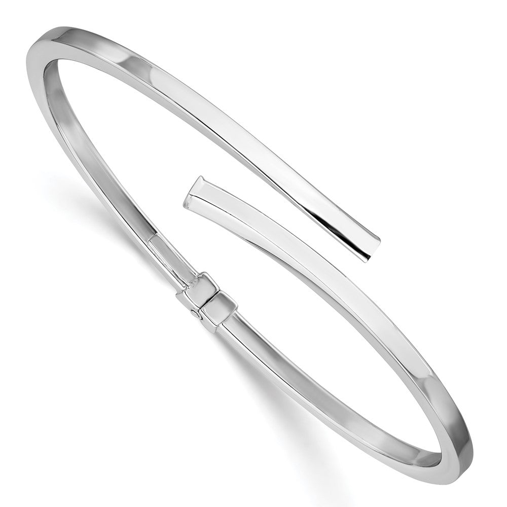 Sterling Silver RH-plated Polished Bypass Hinged Cuff Bangle
