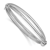 Load image into Gallery viewer, Sterling Silver RH-plated Polished/Brushed Twist Hinged Bangle
