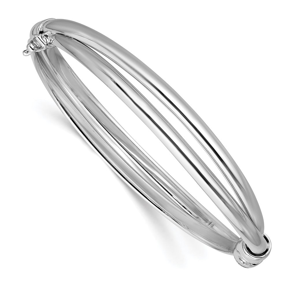 Sterling Silver RH-plated Polished/Brushed Twist Hinged Bangle