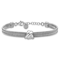 Load image into Gallery viewer, SS Rh-plt Polished/Textured 2 Strand Wrapped Knot w/1in ext. Brace
