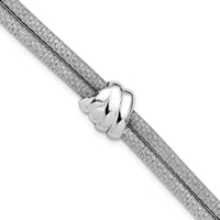 Load image into Gallery viewer, SS Rh-plt Polished/Textured 2 Strand Wrapped Knot w/1in ext. Brace
