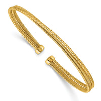 Load image into Gallery viewer, Sterling Silver Gold-plated Polished/Satin/Textured Flexible Cuff
