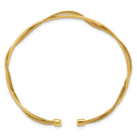 Load image into Gallery viewer, SS Gold-plat Polished/Textured Twisted 2-strand Flexible Cuff Bang
