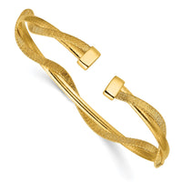 Load image into Gallery viewer, SS Gold-plat Polished/Textured Twisted 2-strand Flexible Cuff Bang
