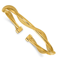 Load image into Gallery viewer, SS Gold-plat Polished/Textured Twisted 2-strand Flexible Cuff Bang
