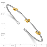 Load image into Gallery viewer, SS RH-pl and Gold-pl Polished/Textured Love Knot Flexible Cuff Ban
