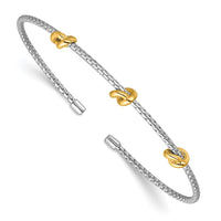 Load image into Gallery viewer, SS RH-pl and Gold-pl Polished/Textured Love Knot Flexible Cuff Ban
