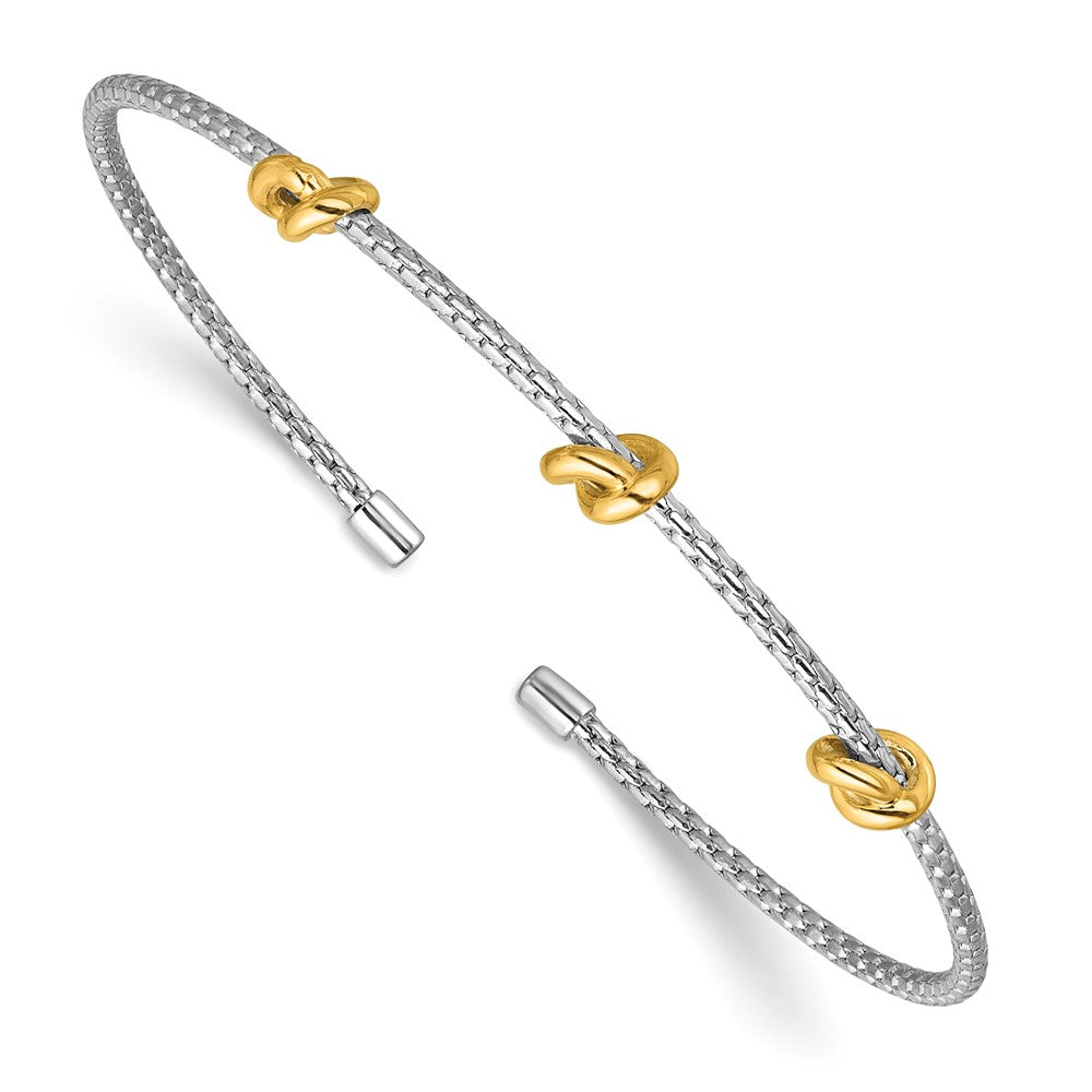 SS RH-pl and Gold-pl Polished/Textured Love Knot Flexible Cuff Ban