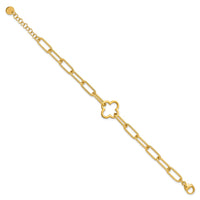 Load image into Gallery viewer, Sterling Silver Gold-plated Clover Fancy Link w/1in ext. Bracelet
