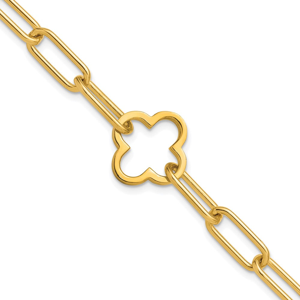 Sterling Silver Gold-plated Clover Fancy Link w/1in ext. Bracelet