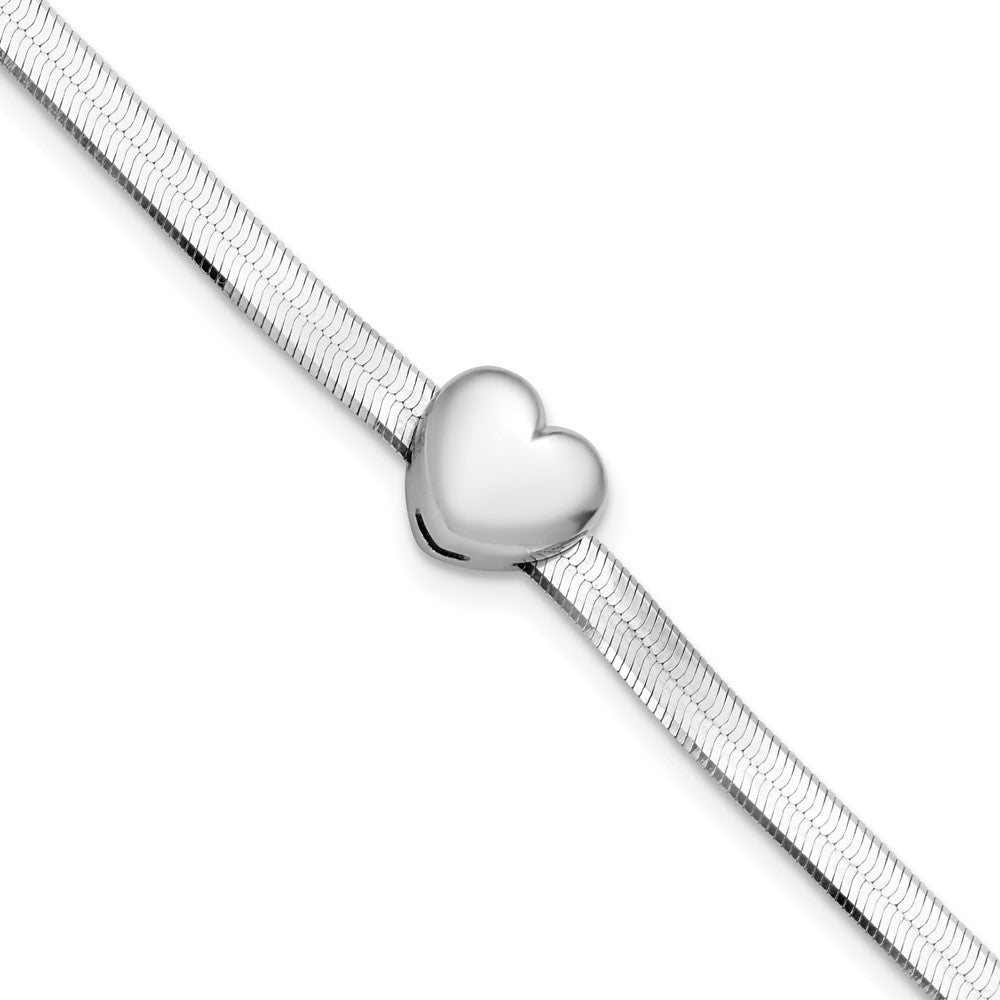 Sterling Silver RH-plated Polished Heart Herringbone w/ 1in ext. B