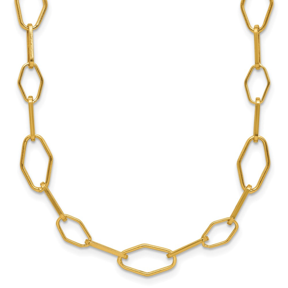 Sterling Silver Gold-tone pol. Fancy Link w/2in ext. Necklace