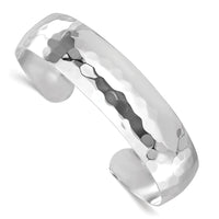 Load image into Gallery viewer, Sterling Silver RH-plated Polished Hammered Slip-on Bangle
