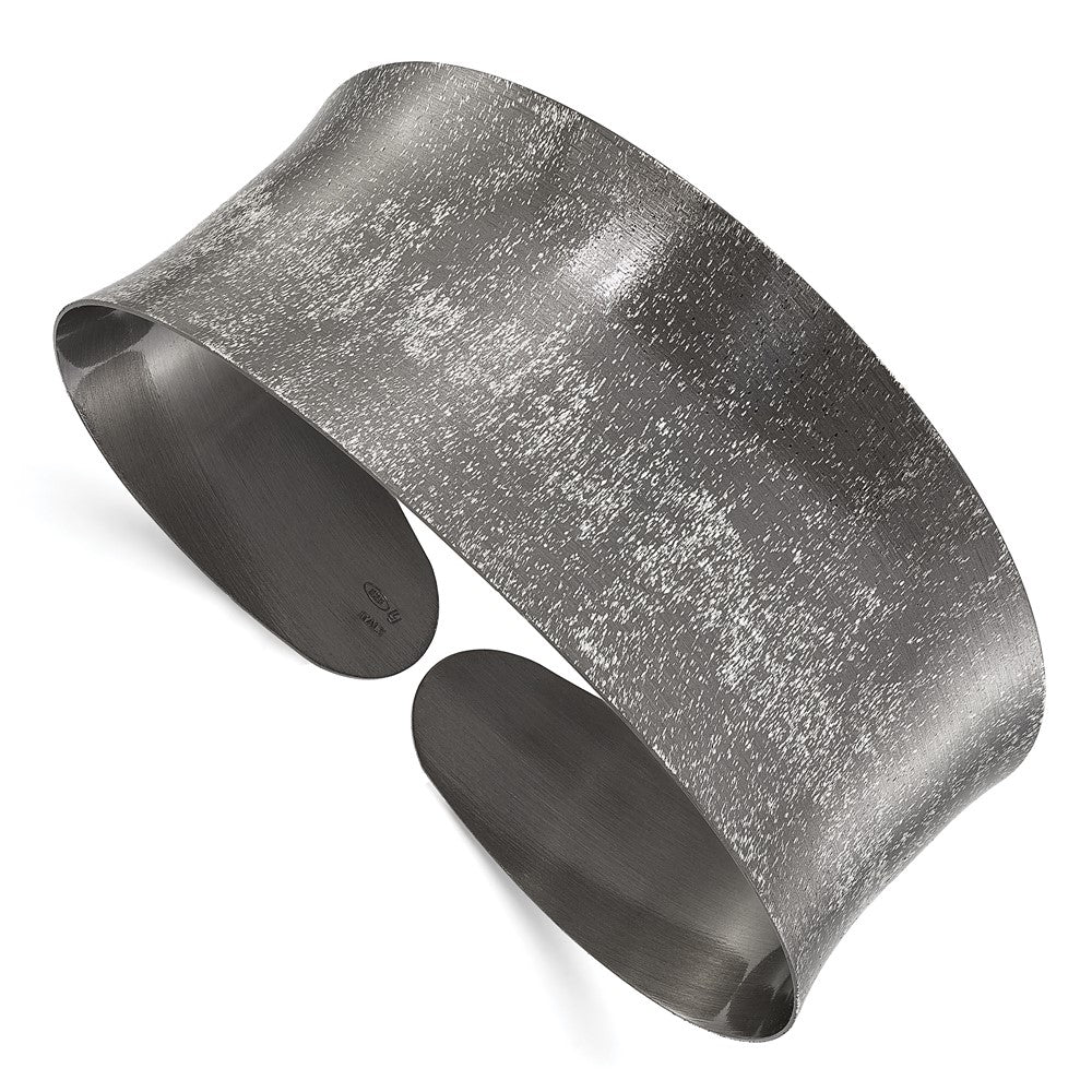 Sterling Silver Ruthenium-plated Scratch Finish Cuff Bangle