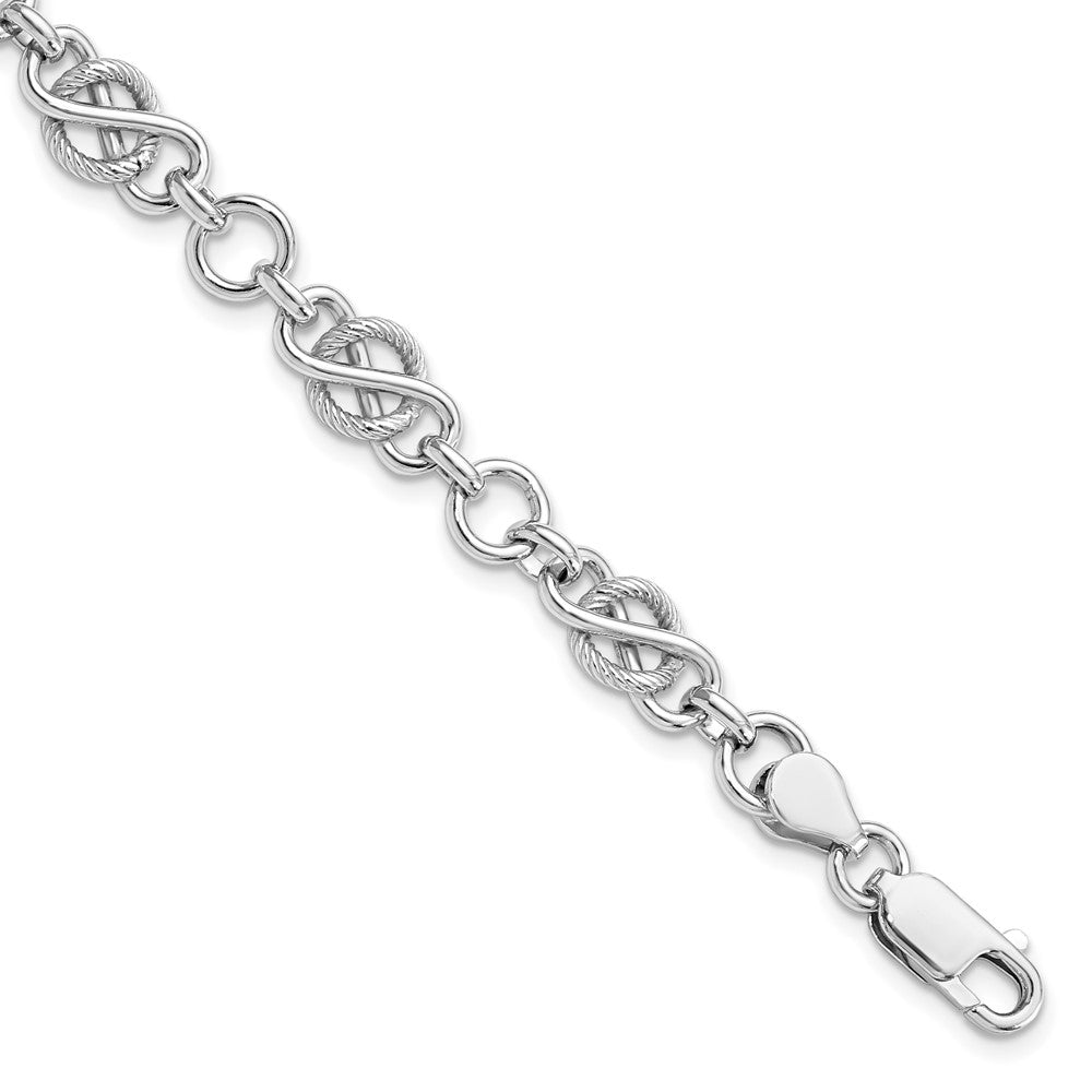 Sterling Silver Rhodium-plated Polished/Textured Bracelet