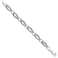 Load image into Gallery viewer, Sterling Silver Rhodium-plated Polished and Textured Link Bracelet
