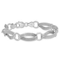 Load image into Gallery viewer, Sterling Silver Rhodium-plated Polished and Textured Link Bracelet

