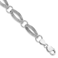 Load image into Gallery viewer, Sterling Silver Rhodium-plated Polished and Textured Link Bracelet
