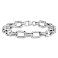 Load image into Gallery viewer, Sterling Silver Rhodium-plated Polished and Textured Link Bracelet
