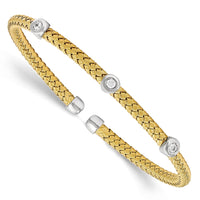 Load image into Gallery viewer, Sterling Silver Rhodium-plated Gold-plated CZ Woven Flexible Cuff
