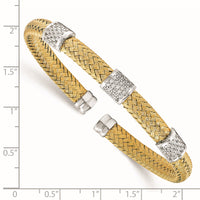 Load image into Gallery viewer, Sterling Silver Rhodium-plated Gold-plated CZ Woven Flexible Cuff
