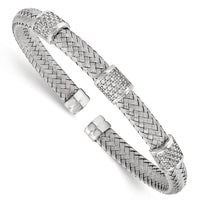 Load image into Gallery viewer, Sterling Silver Rhodium-plated CZ Woven Flexible Cuff
