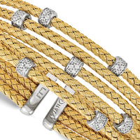 Load image into Gallery viewer, Sterling Silver Rhodium-plated Gold-plated CZ Woven Flexible Cuff
