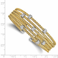 Load image into Gallery viewer, Sterling Silver Rhodium-plated Gold-plated CZ Woven Flexible Cuff
