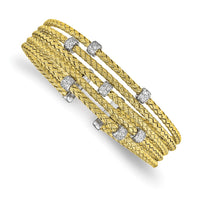 Load image into Gallery viewer, Sterling Silver Rhodium-plated Gold-plated CZ Woven Flexible Cuff
