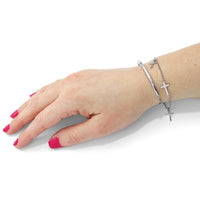Load image into Gallery viewer, Sterling Silver RH-plt Polished Crosses w/2in ext. Wrap Bracelet

