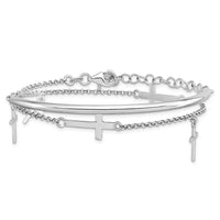 Load image into Gallery viewer, Sterling Silver RH-plt Polished Crosses w/2in ext. Wrap Bracelet
