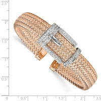 Load image into Gallery viewer, Sterling Silver Rose Gold-plated CZ Polished Woven Cuff Bangle
