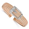 Sterling Silver Rose Gold-plated CZ Polished Woven Cuff Bangle