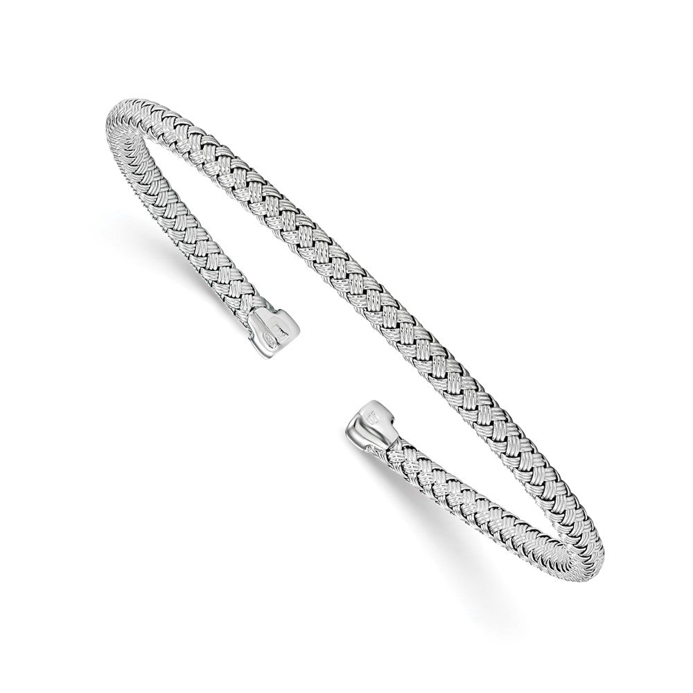 Sterling Silver RH-plated Polished Woven Cuff Bangle