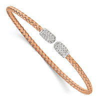 Load image into Gallery viewer, Sterling Silver Rhodium-plated Rose Gold-plated CZ Woven Cuff
