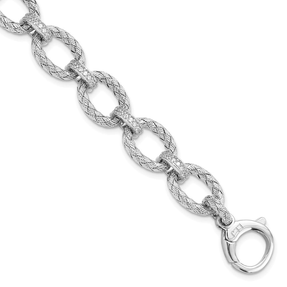 Sterling Silver Rhodium-plated CZ Woven Link Bracelet