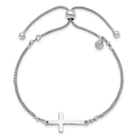 Load image into Gallery viewer, Sterling Silver RH-plated Polished Sideway Cross Adj. Bracelet
