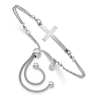 Load image into Gallery viewer, Sterling Silver RH-plated Polished Sideway Cross Adj. Bracelet
