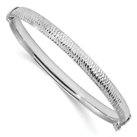 Load image into Gallery viewer, Sterling Silver RH-plated Polished &amp; Textured Bangle
