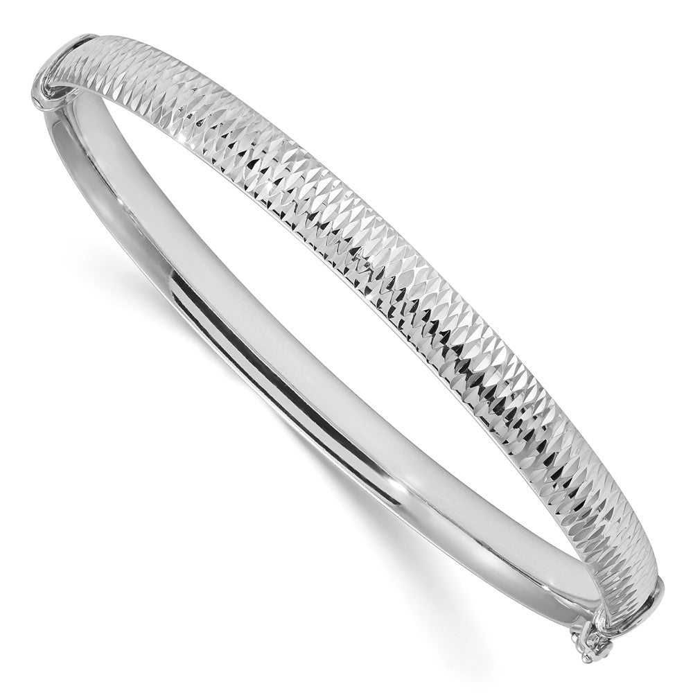 Sterling Silver RH-plated Polished & Textured Bangle