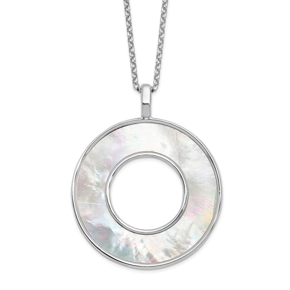 Sterling Silver RH-plated MOP Circle Pendant Necklace