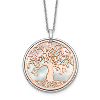 Load image into Gallery viewer, Sterling Silver &amp; Rose-tone MOP Tree of Life w/1in ext. Necklace
