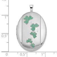 Load image into Gallery viewer, Sterling Silver Rhodium-plated Satin Enameled Clovers 26x20mm Oval Locket
